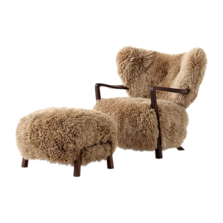 Wulff Lounge Chair ATD2 fåtölj inkl. pouf ATD3 - Oljad valnöt-Sheepskin honey - &Tradition