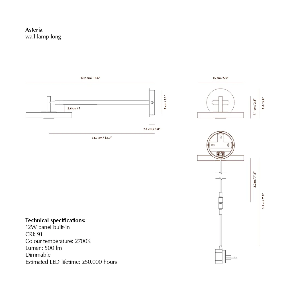 Asteria Wall vägglampa, Long, Nuance Olive-chrome Umage
