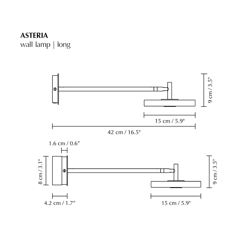 Asteria Wall vägglampa, Long, Polished brass Umage