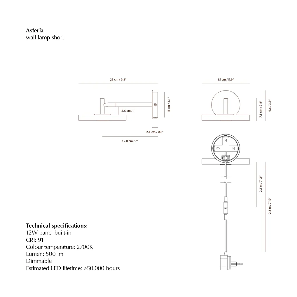 Asteria Wall vägglampa, Short, Black-chrome Umage