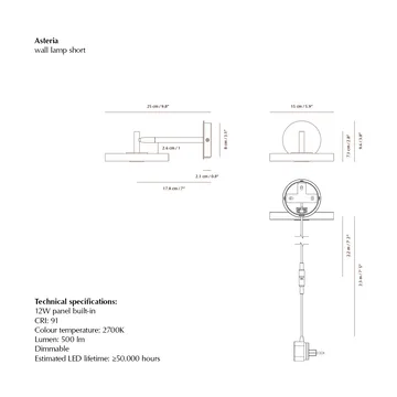 Asteria Wall vägglampa - Short, Pearl white-chrome - Umage