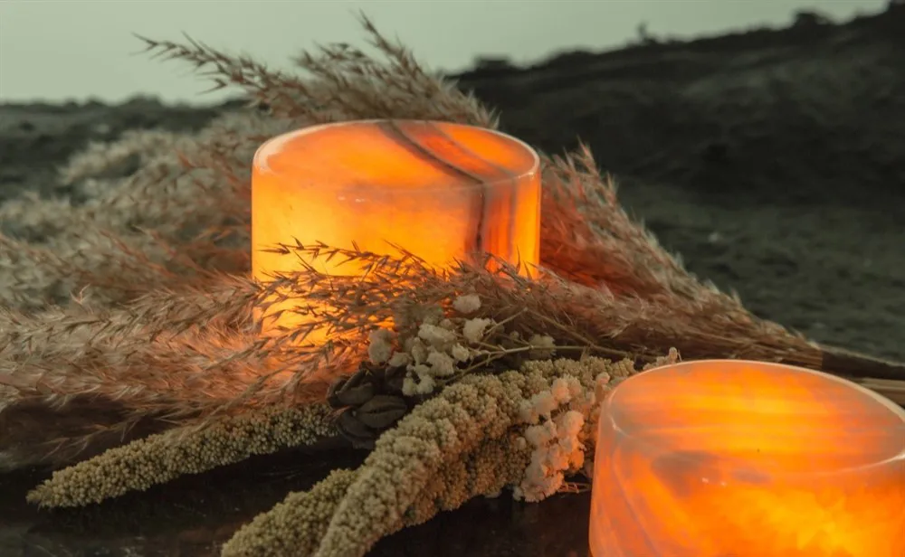 Marble bordsljus, Beige blank, Ø8x6 cm Unison