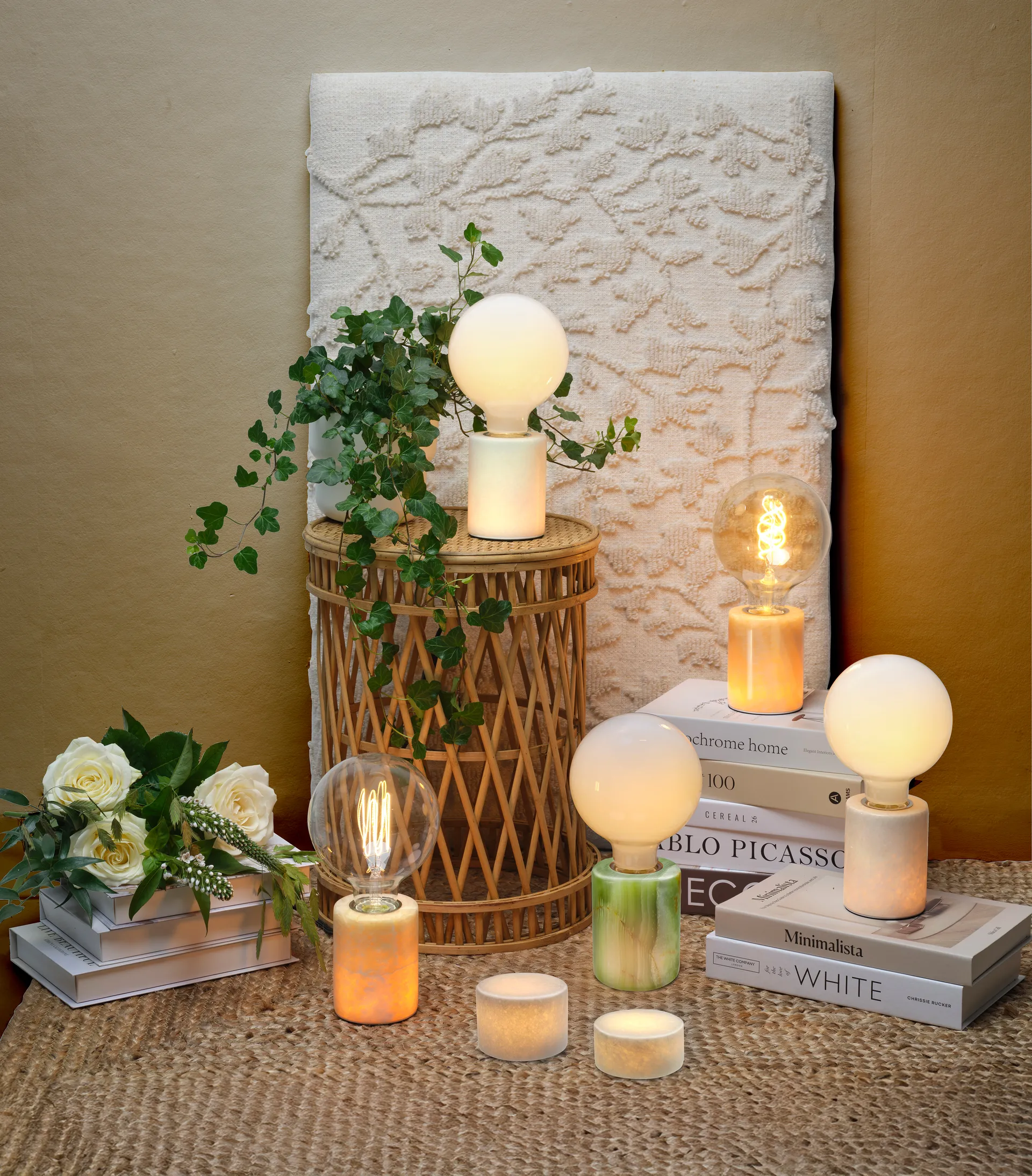 Marble bordsljus, Vit silk matt, Ø8x4 cm Unison