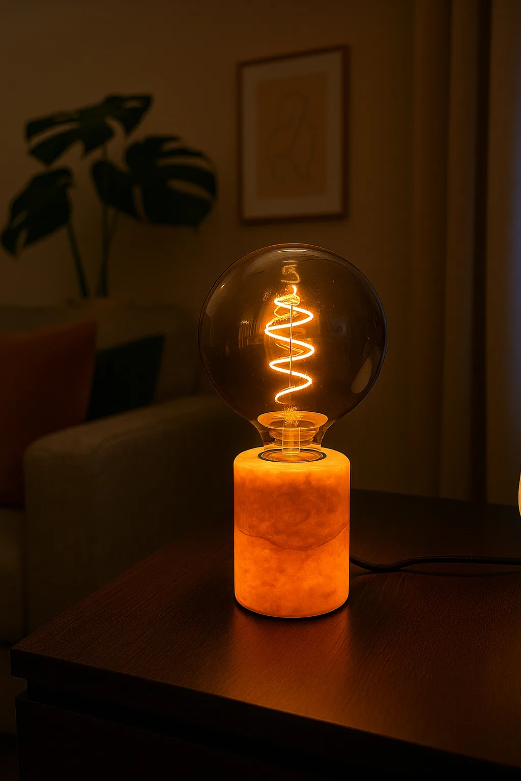 Marble lampfot, Beige silk matt, Ø8x10,5 cm Unison