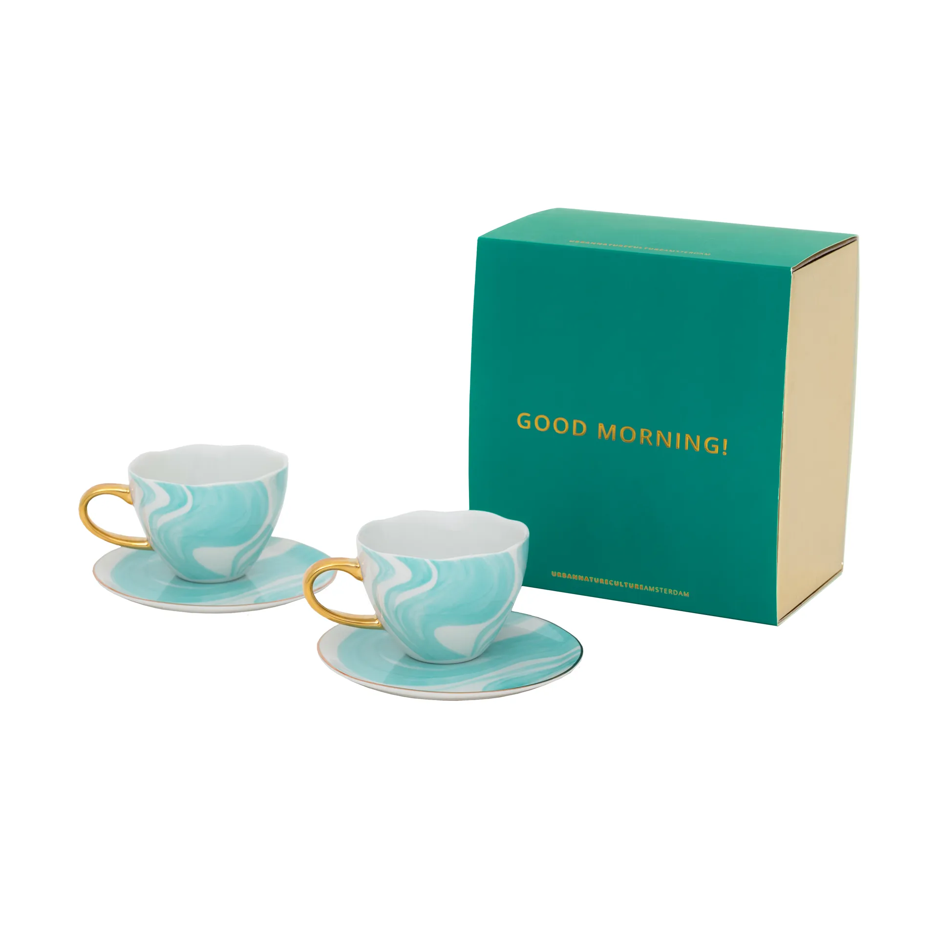 Good Morning gåvoset Cappuccino mugg & fat 2-pack, Valuri emerald green URBAN NATURE CULTURE