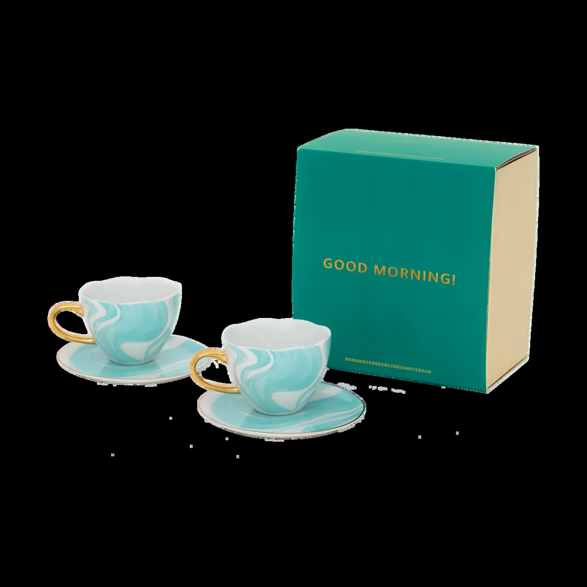 URBAN NATURE CULTURE Good Morning gåvoset Cappuccino mugg & fat 2-pack Valuri emerald green