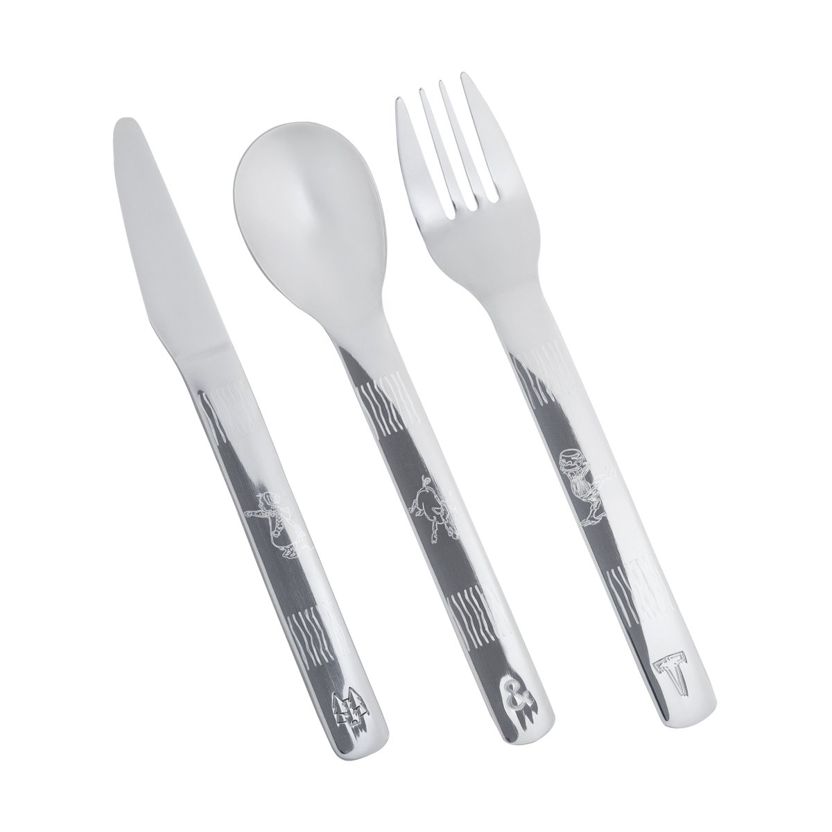 Vargen & Thor Lupo Emil barnbestick 9 delar Silver | Skandinavisk Design | Bestickset | Silverfärgad