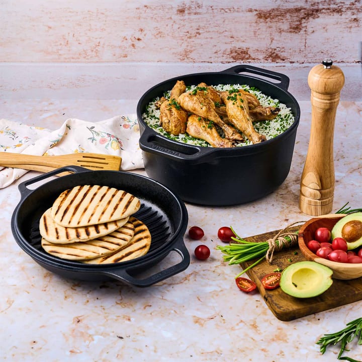 Gryta och grillpanna gjutjärn pre-seasoned, 2 delar Victoria