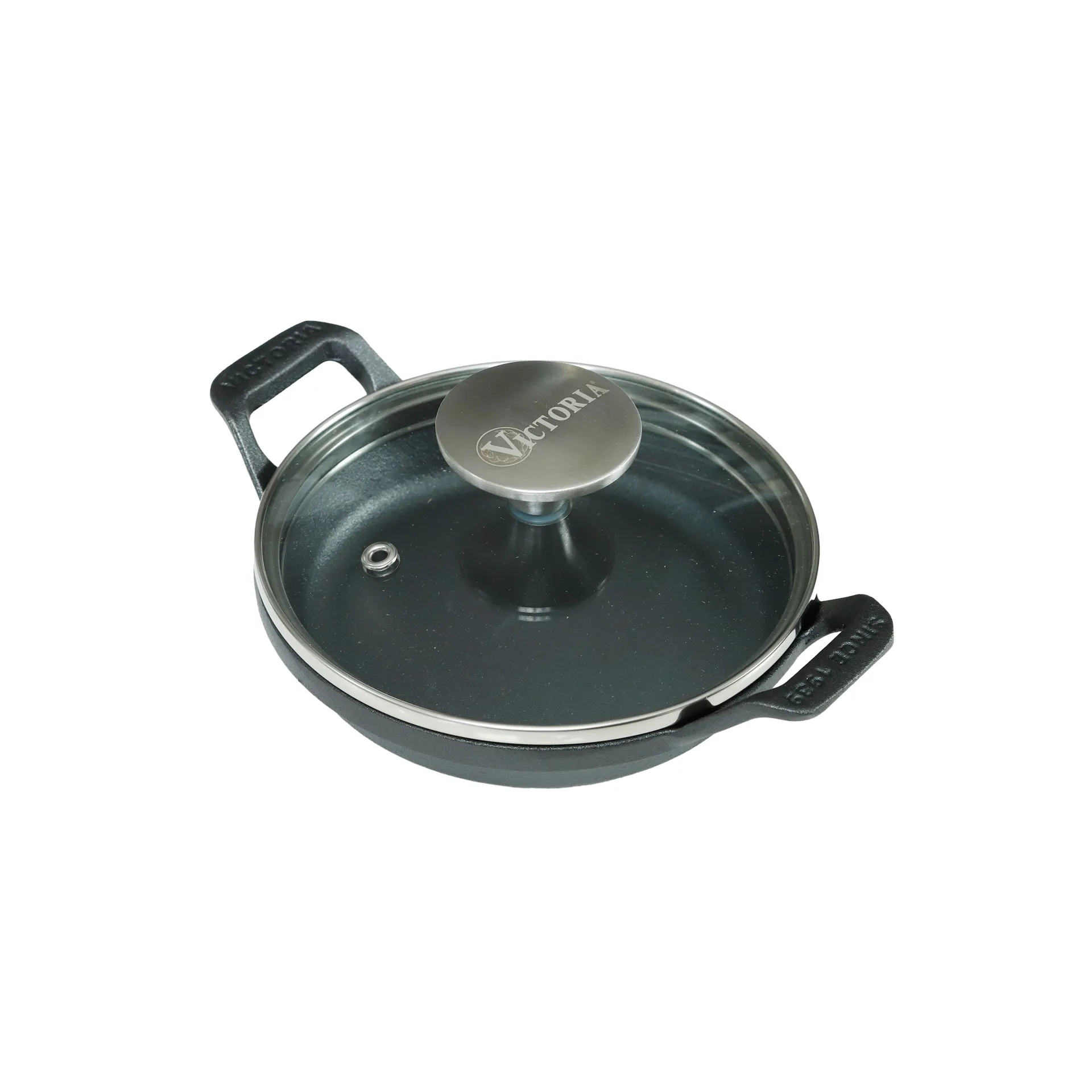Mini rund gryta med glaslock gjutjärn pre-seasoned, Ø14 cm Victoria