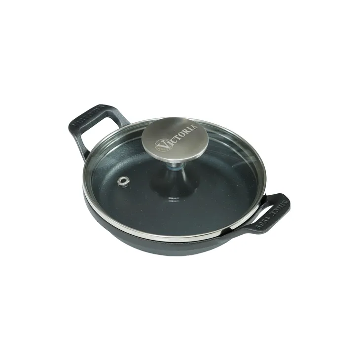 Mini rund gryta med glaslock gjutjärn pre-seasoned - Ø14 cm - Victoria