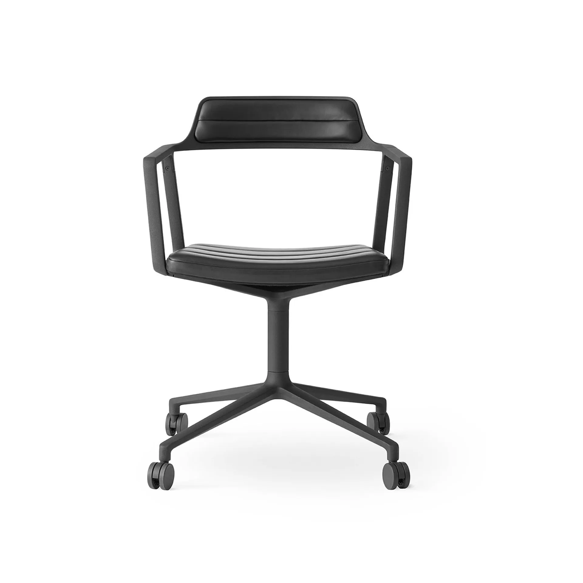 Vipp452 Swivel kontorsstol med hjul, Black aluminium-black leather Vipp