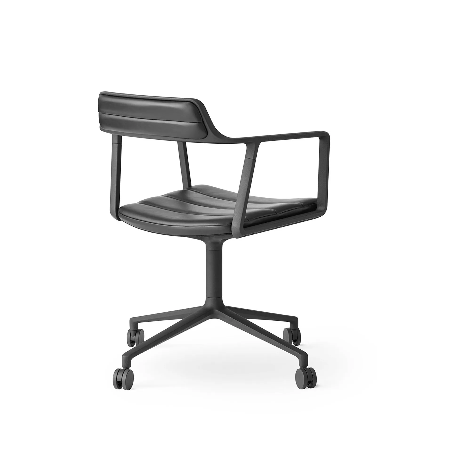 Vipp452 Swivel kontorsstol med hjul, Black aluminium-black leather Vipp
