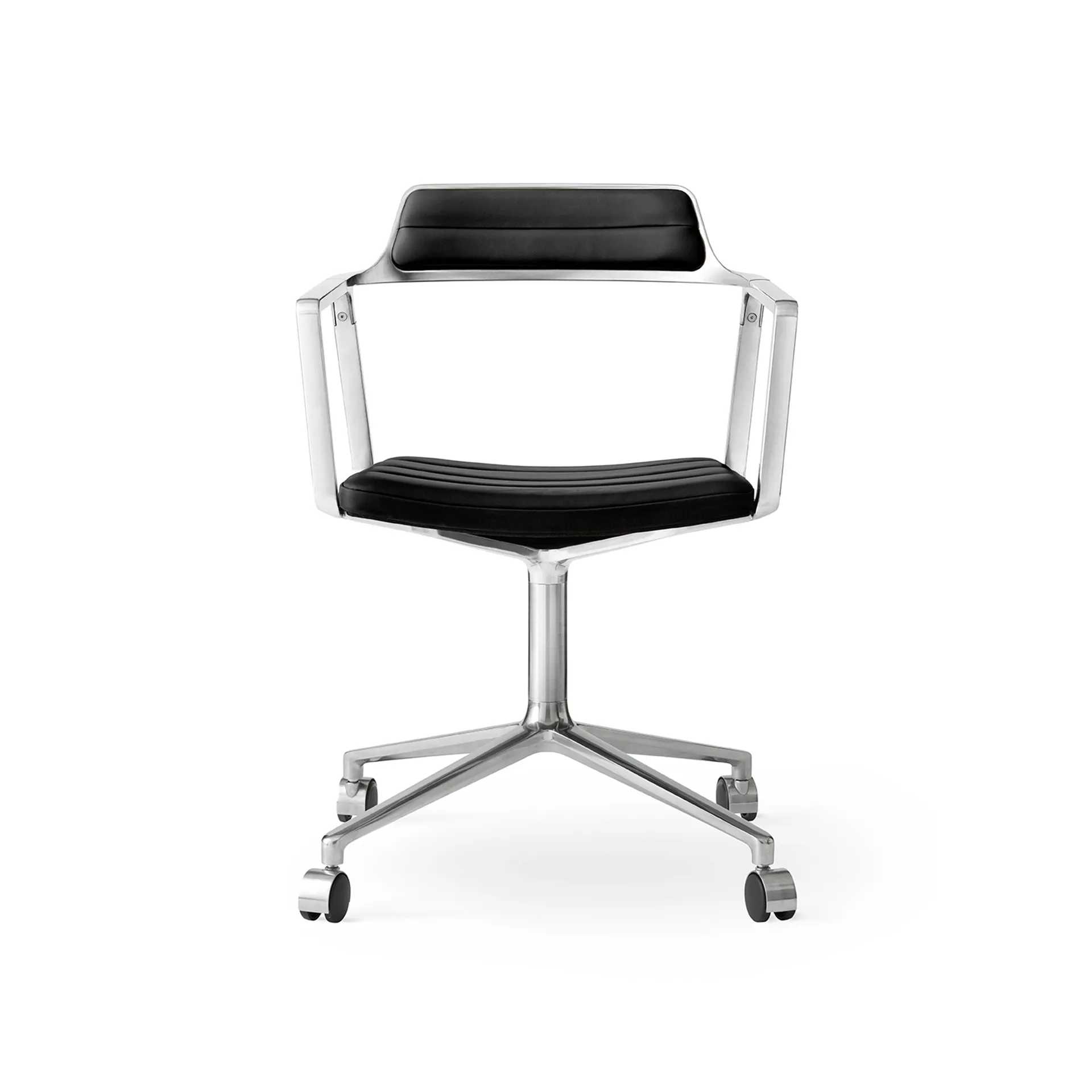 Vipp452 Swivel kontorsstol med hjul, Pol. aluminium-black leather Vipp