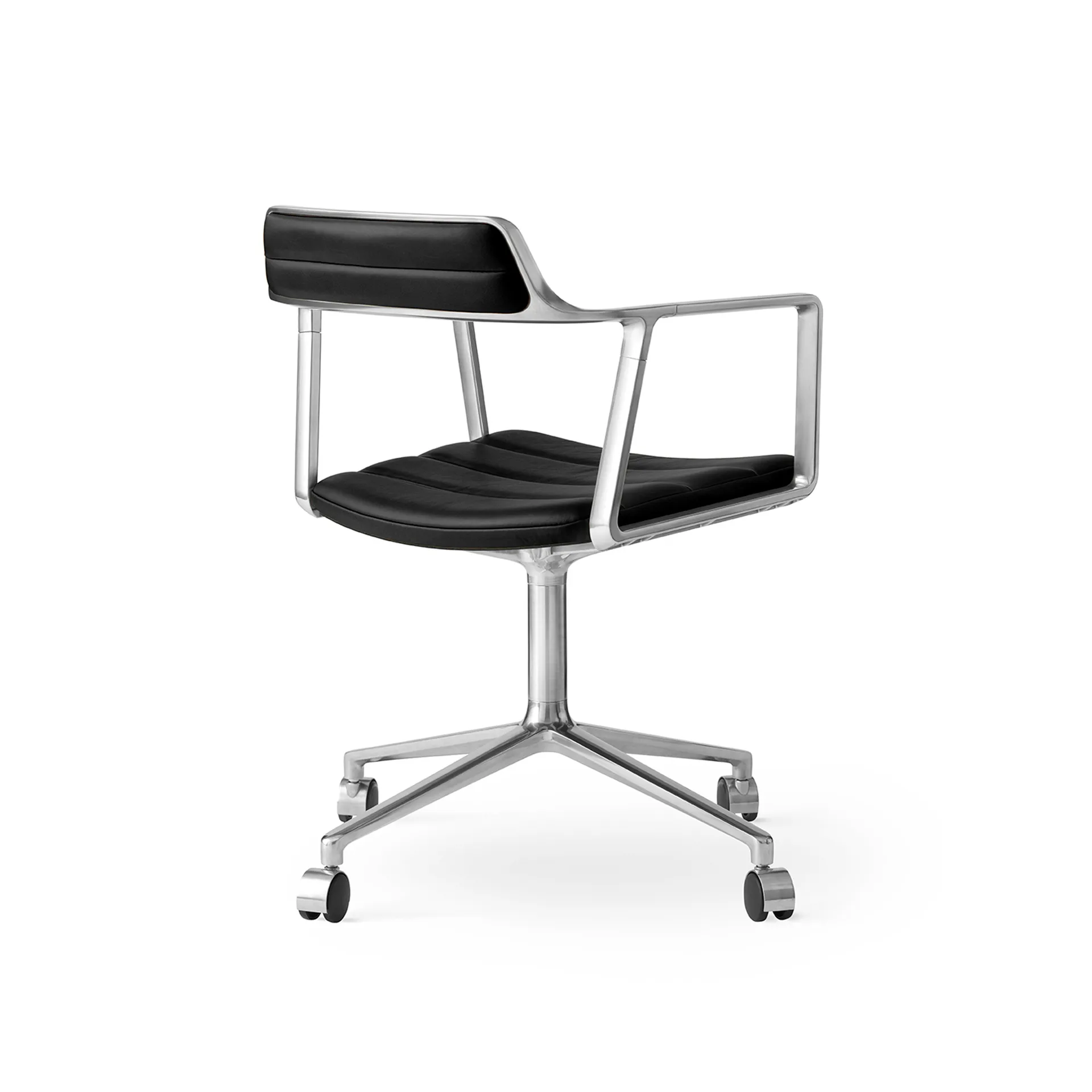 Vipp452 Swivel kontorsstol med hjul, Pol. aluminium-black leather Vipp