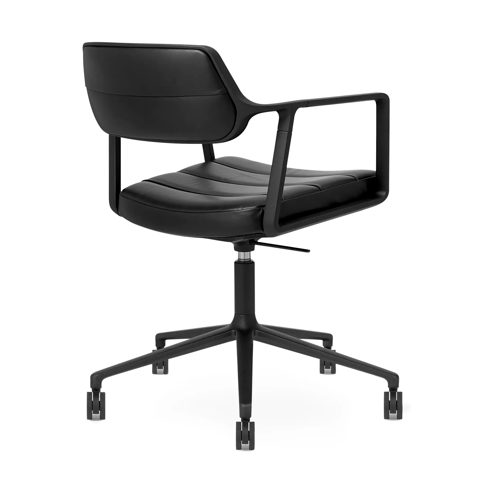 Vipp453+ Swivel kontorsstol med hjul, Black aluminium-black leather Vipp