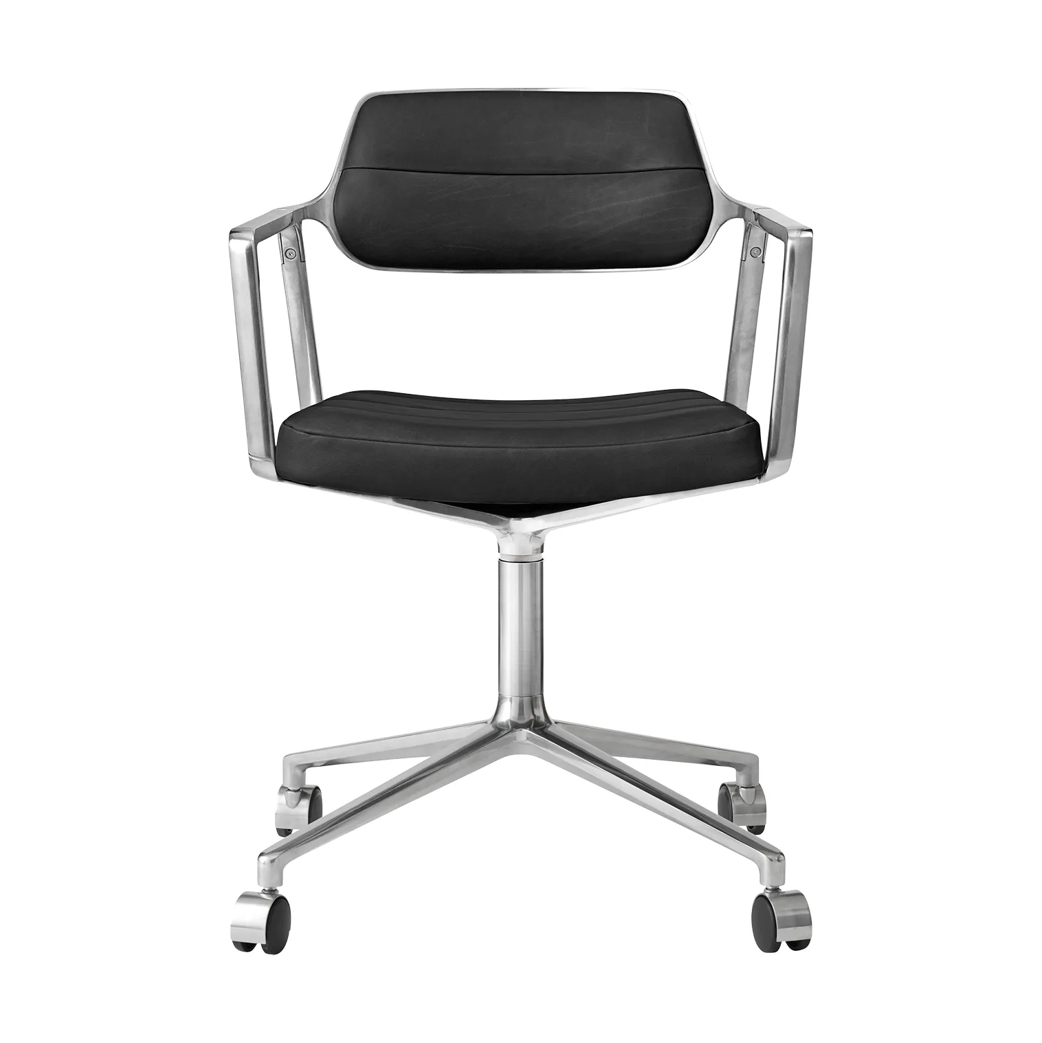 Vipp453 Swivel kontorsstol med hjul, Leather black-pol. aluminium Vipp
