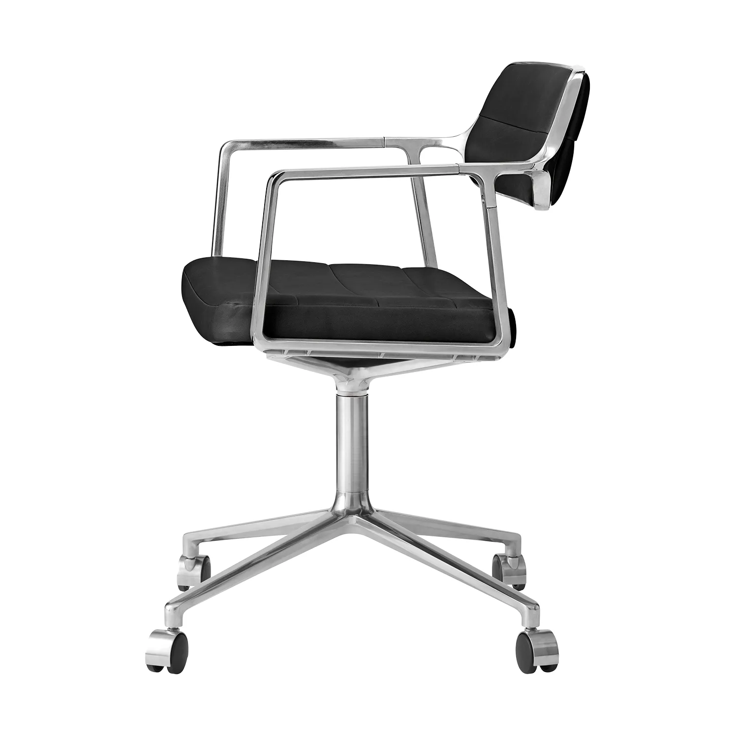 Vipp453 Swivel kontorsstol med hjul, Leather black-pol. aluminium Vipp