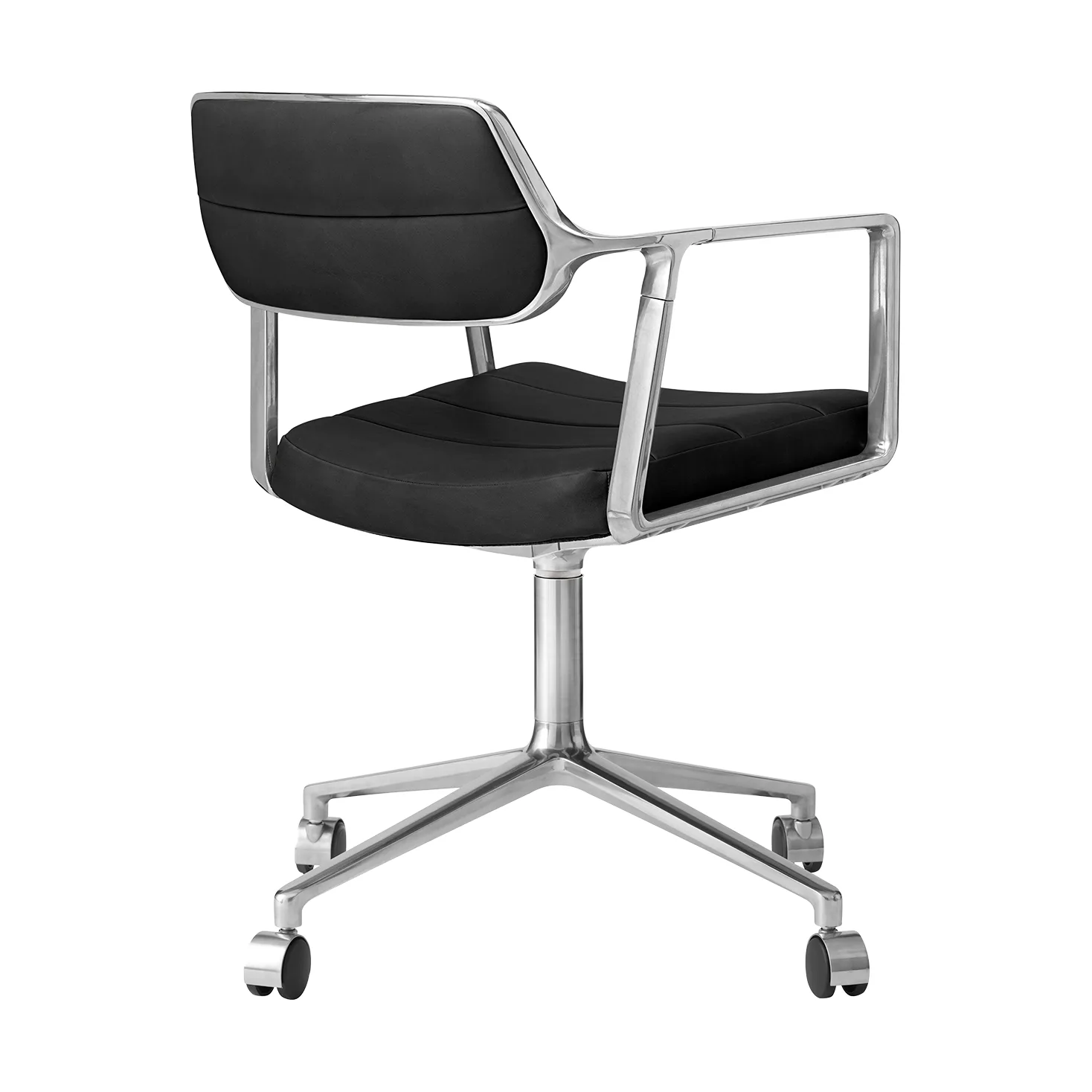 Vipp453 Swivel kontorsstol med hjul, Leather black-pol. aluminium Vipp