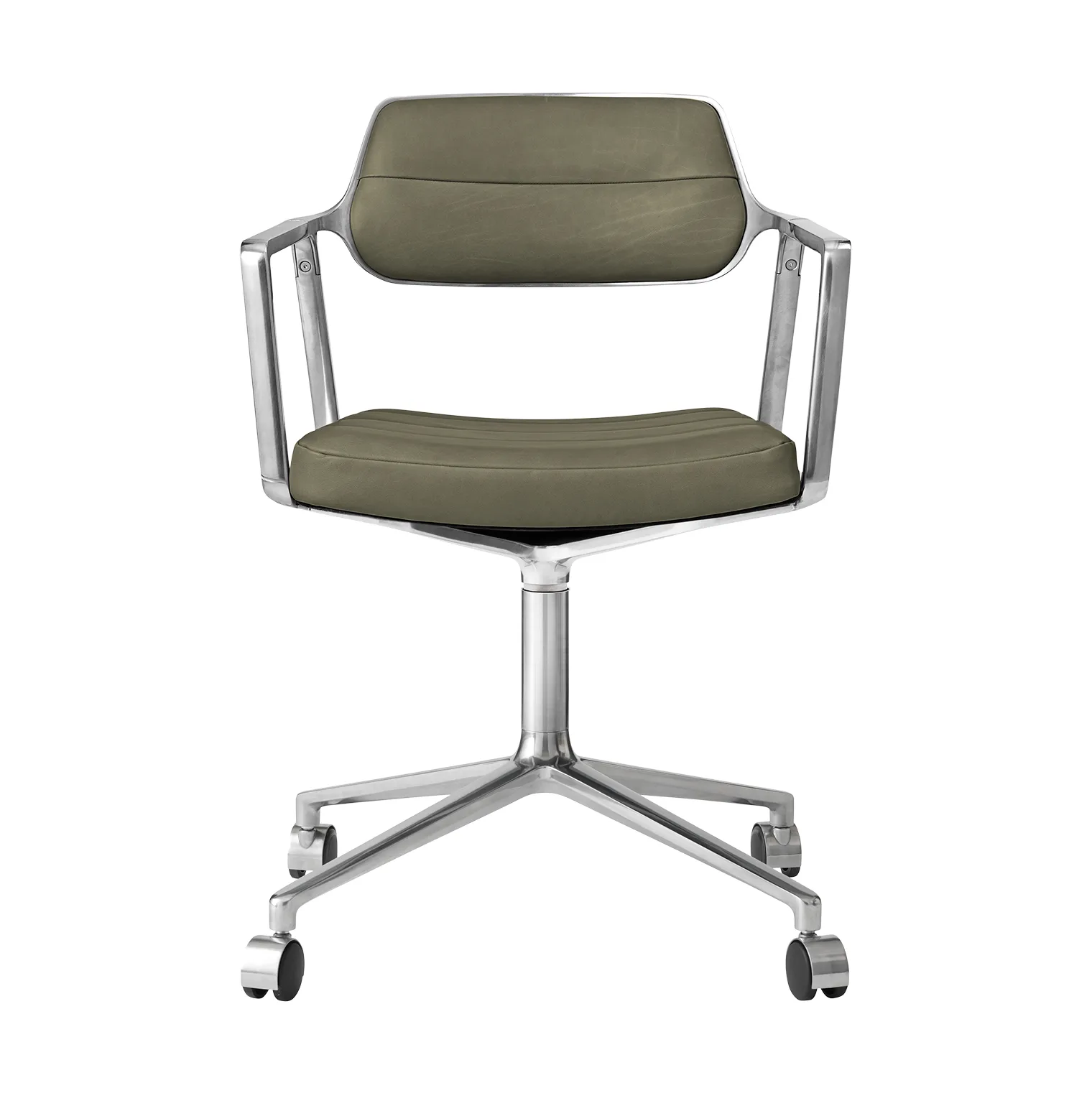 Vipp453 Swivel kontorsstol med hjul, Leather bosco green-pol. aluminium Vipp