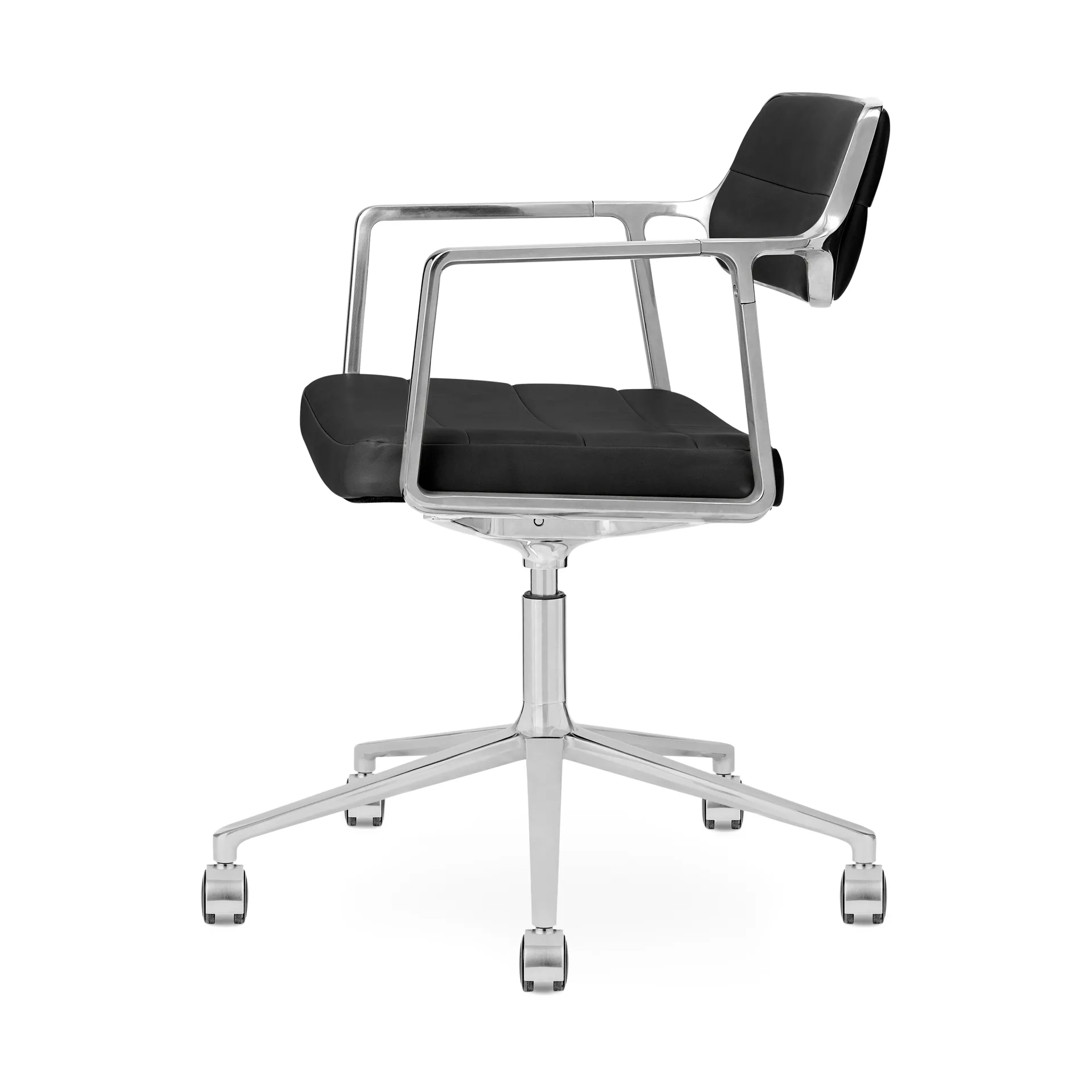 Vipp453+ Swivel kontorsstol med hjul, Pol. aluminium-black leather Vipp