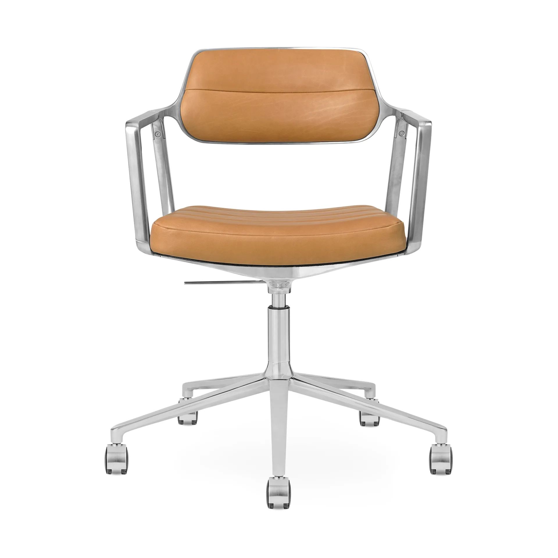 Vipp453+ Swivel kontorsstol med hjul, Pol. aluminium-camel leather Vipp