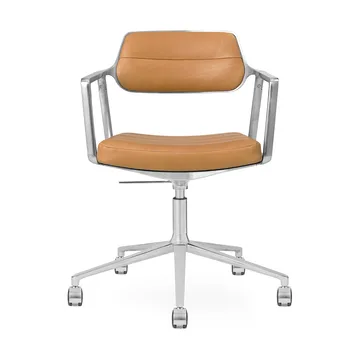 Vipp453+ Swivel kontorsstol med hjul - Pol. aluminium-camel leather - Vipp