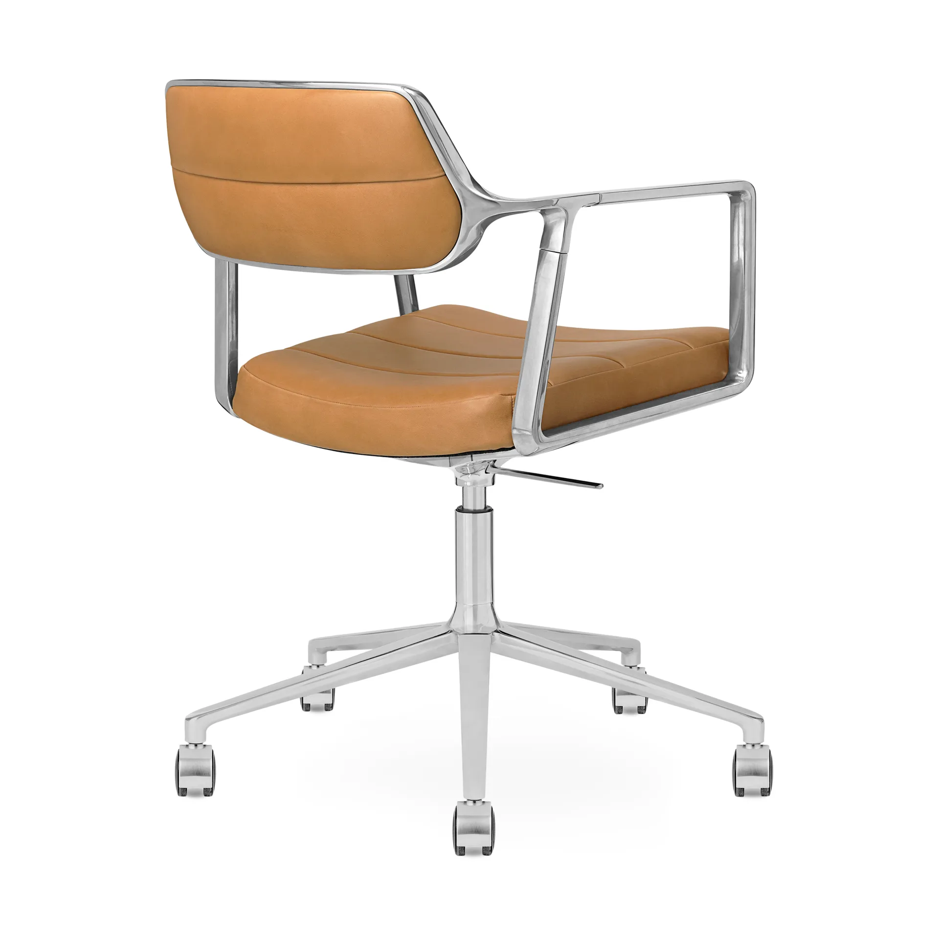 Vipp453+ Swivel kontorsstol med hjul, Pol. aluminium-camel leather Vipp