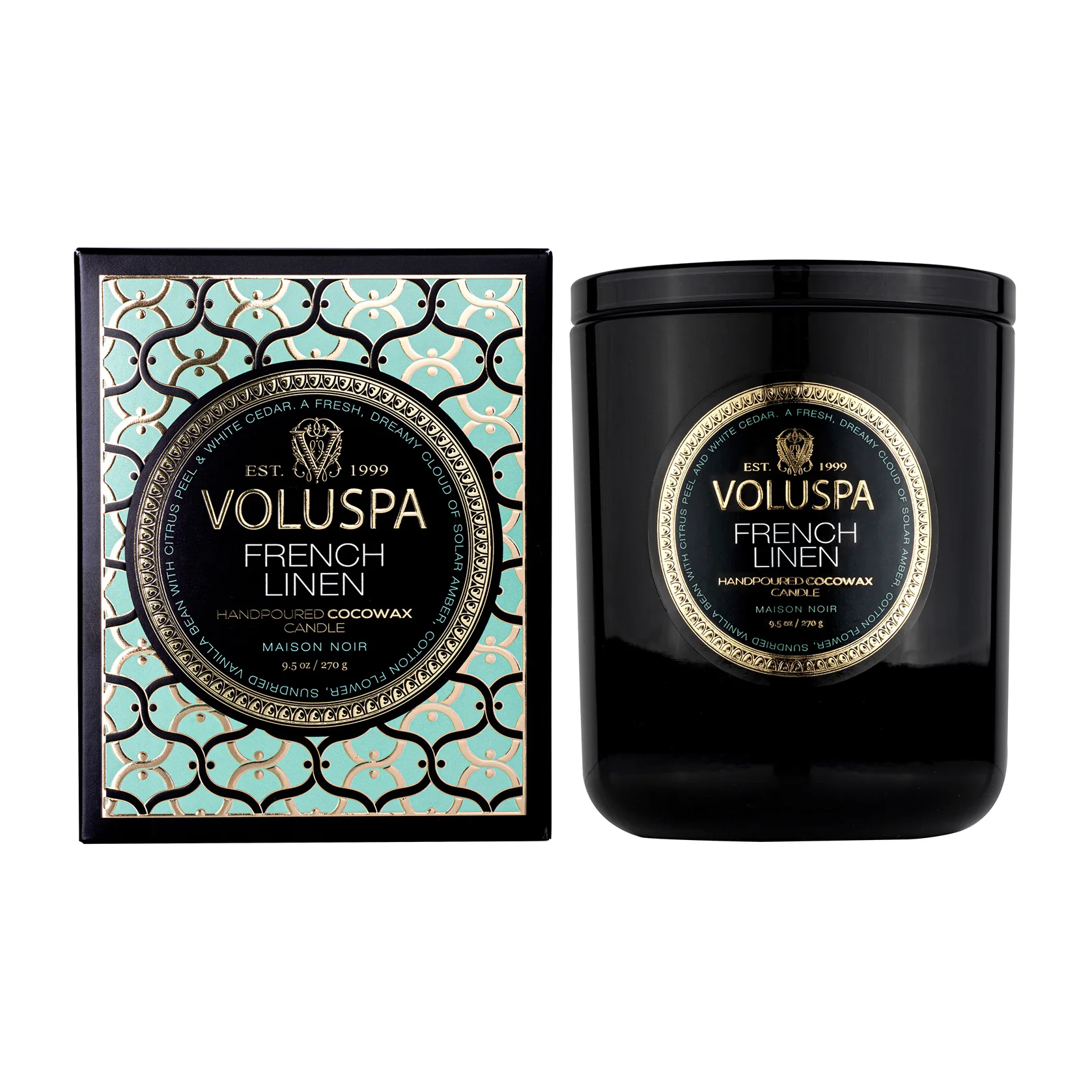 Classic Maison Noir doftljus 60 timmar, French Linen Voluspa