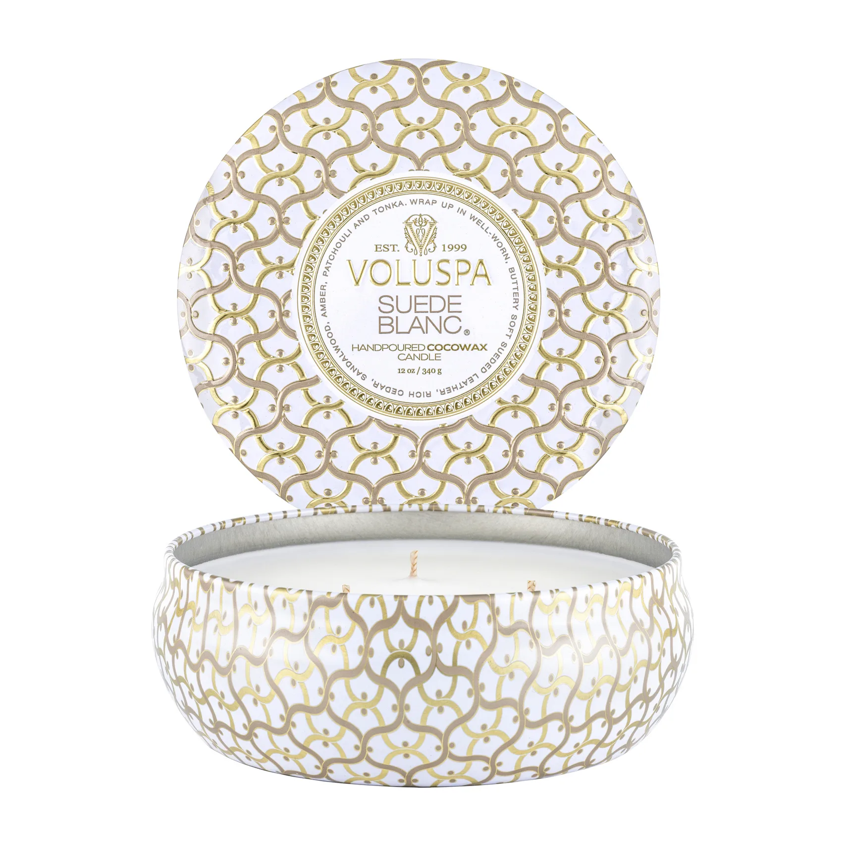 Maison Blanc 3-wick Tin doftljus 40 timmar, Suede Blanc Voluspa