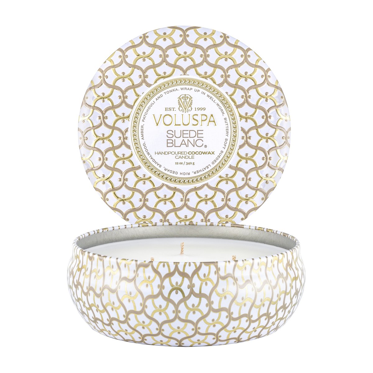 Voluspa Maison Blanc 3-wick Tin doftljus 40 timmar Suede Blanc