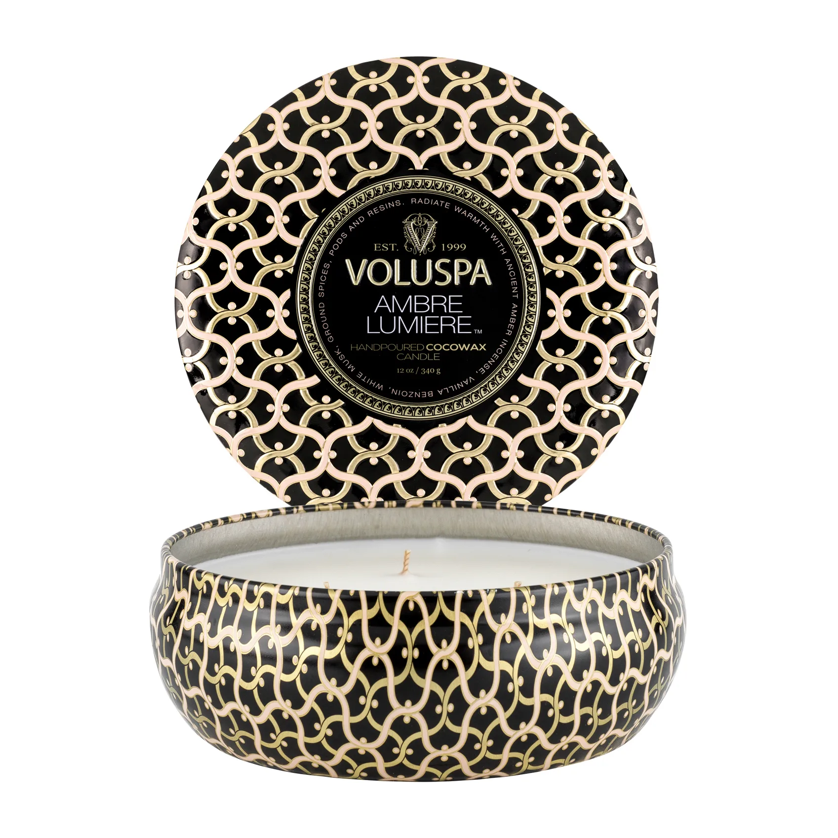 Maison Noir 3-wick Tin doftljus 40 timmar, Ambre Lumiere