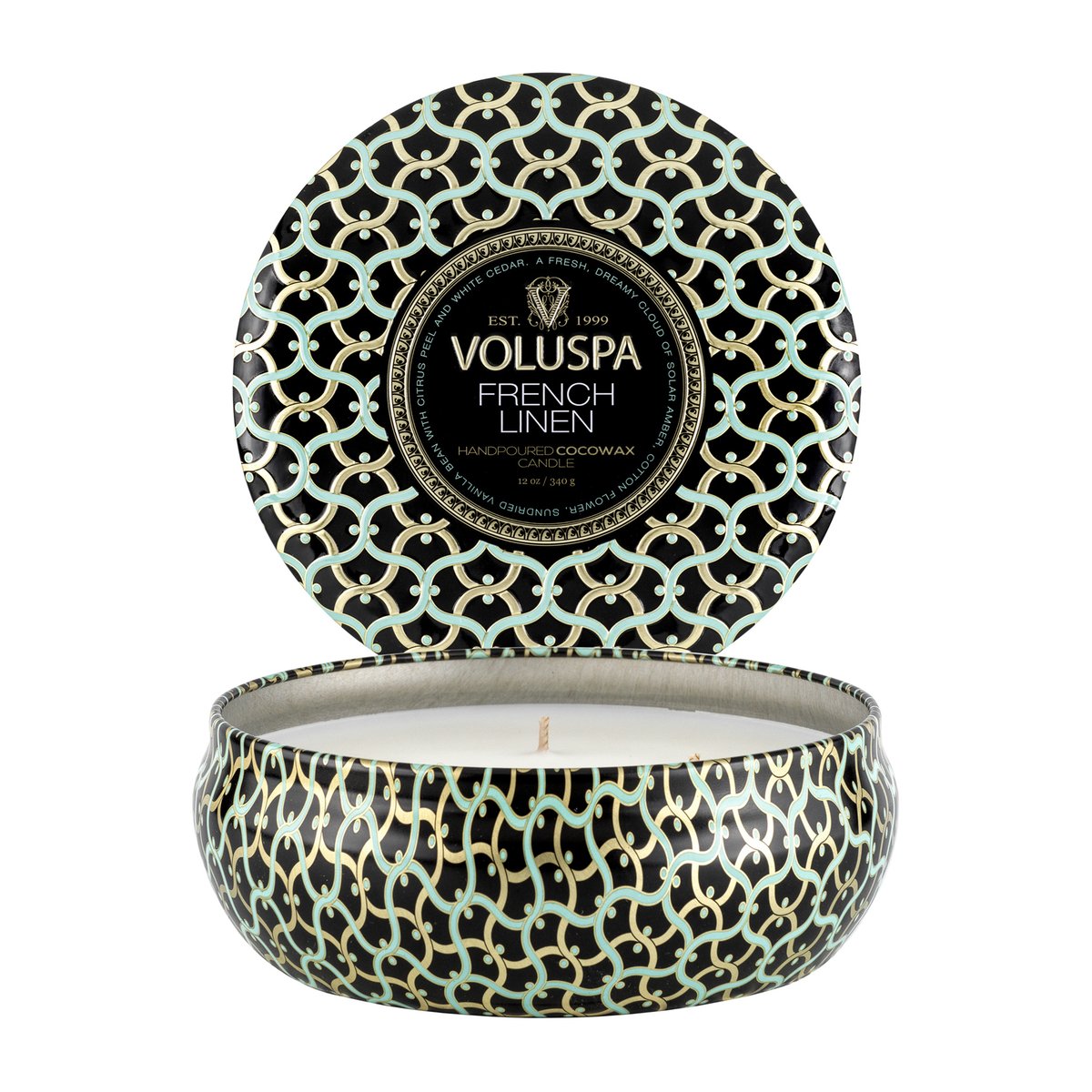 Voluspa Maison Noir 3-wick Tin doftljus 40 timmar French Linen