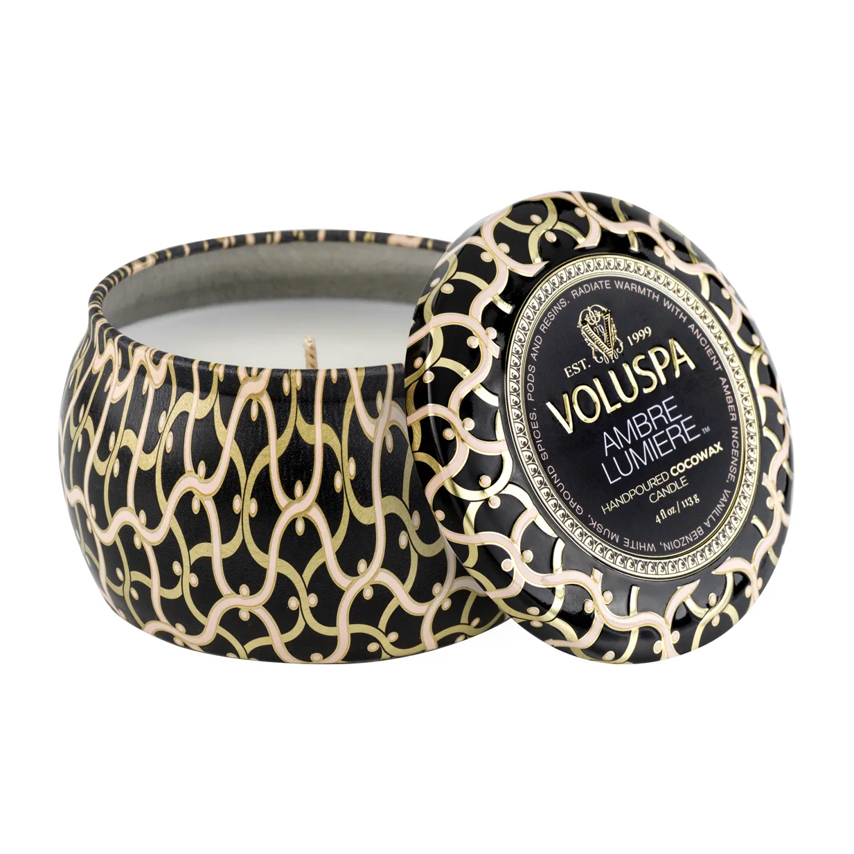 Maison Noir Mini Tin doftljus 25 timmar, Ambre Lumiere