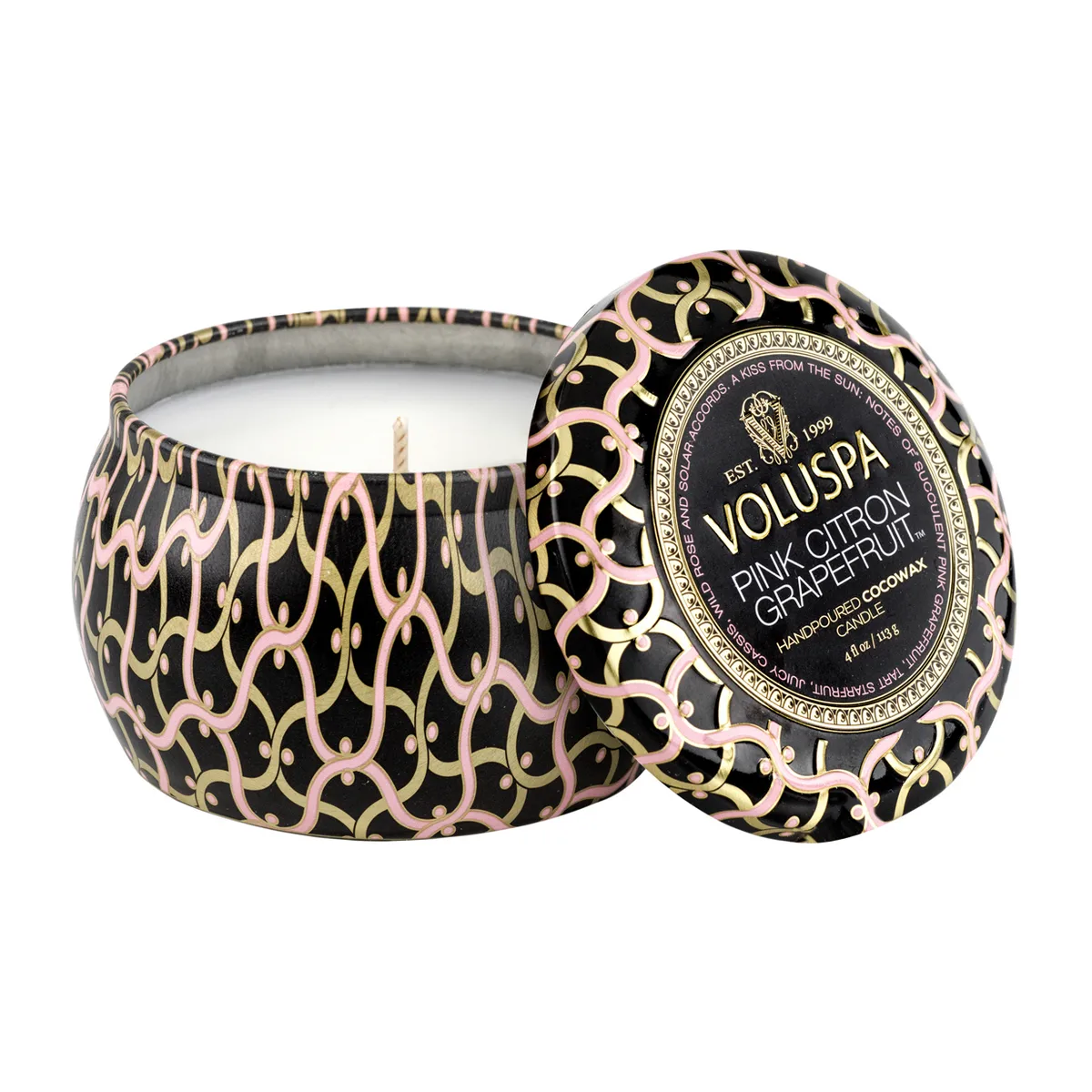 Voluspa Maison Noir Mini Tin doftljus 25 timmar Pink Citron Grapefruit