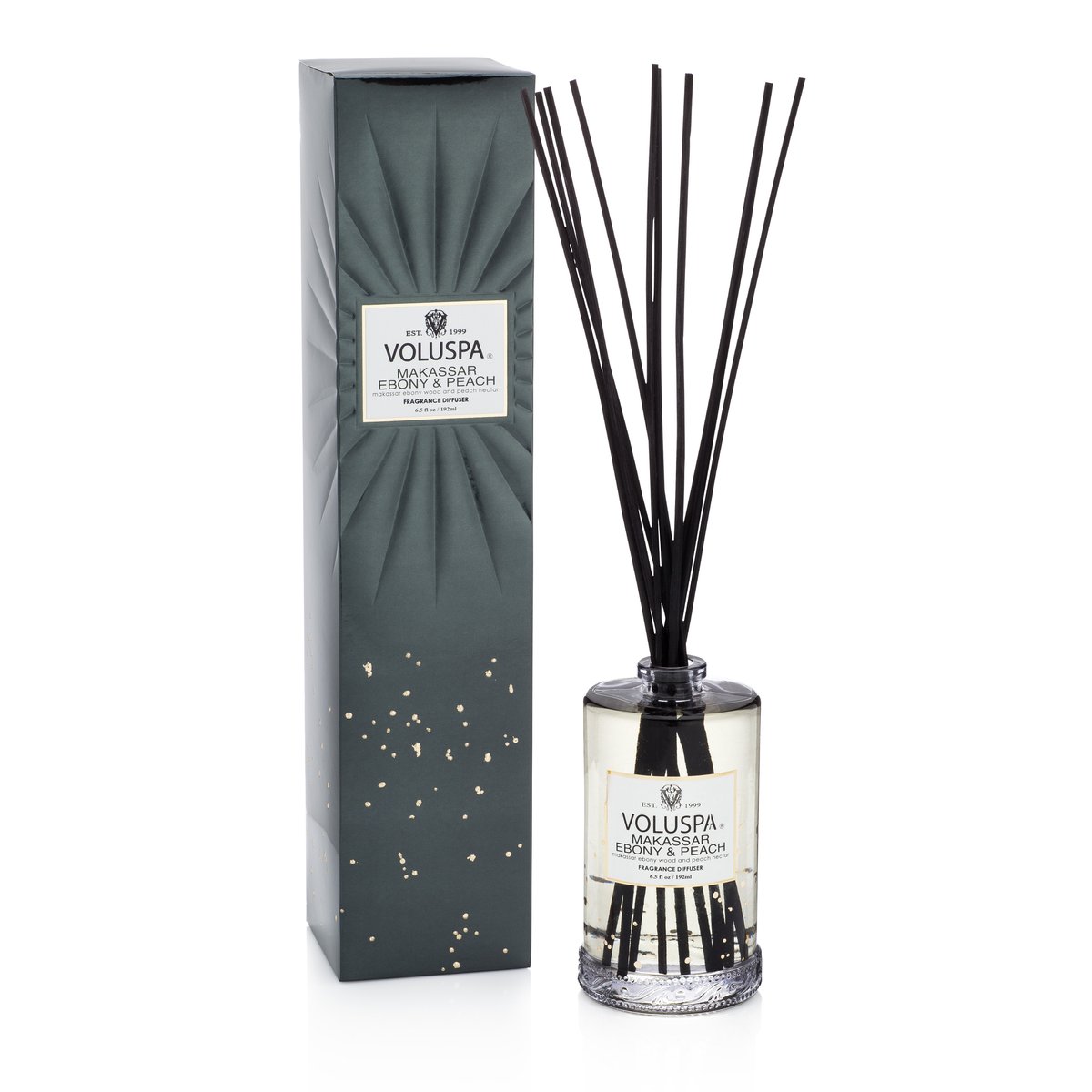 Voluspa doftpinnar 192 ml Makassar Ebony & Peach | Skandinavisk Design | Doftljus & Doftpinnar | Grå