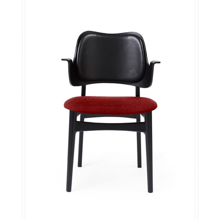 Gesture stol, klädd sits&rygg - tyg brick red, ryggstöd läder, svartlackat bokstativ - Warm Nordic