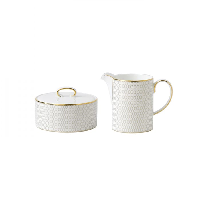 Arris sockerskål och mjölkkanna, vit Wedgwood