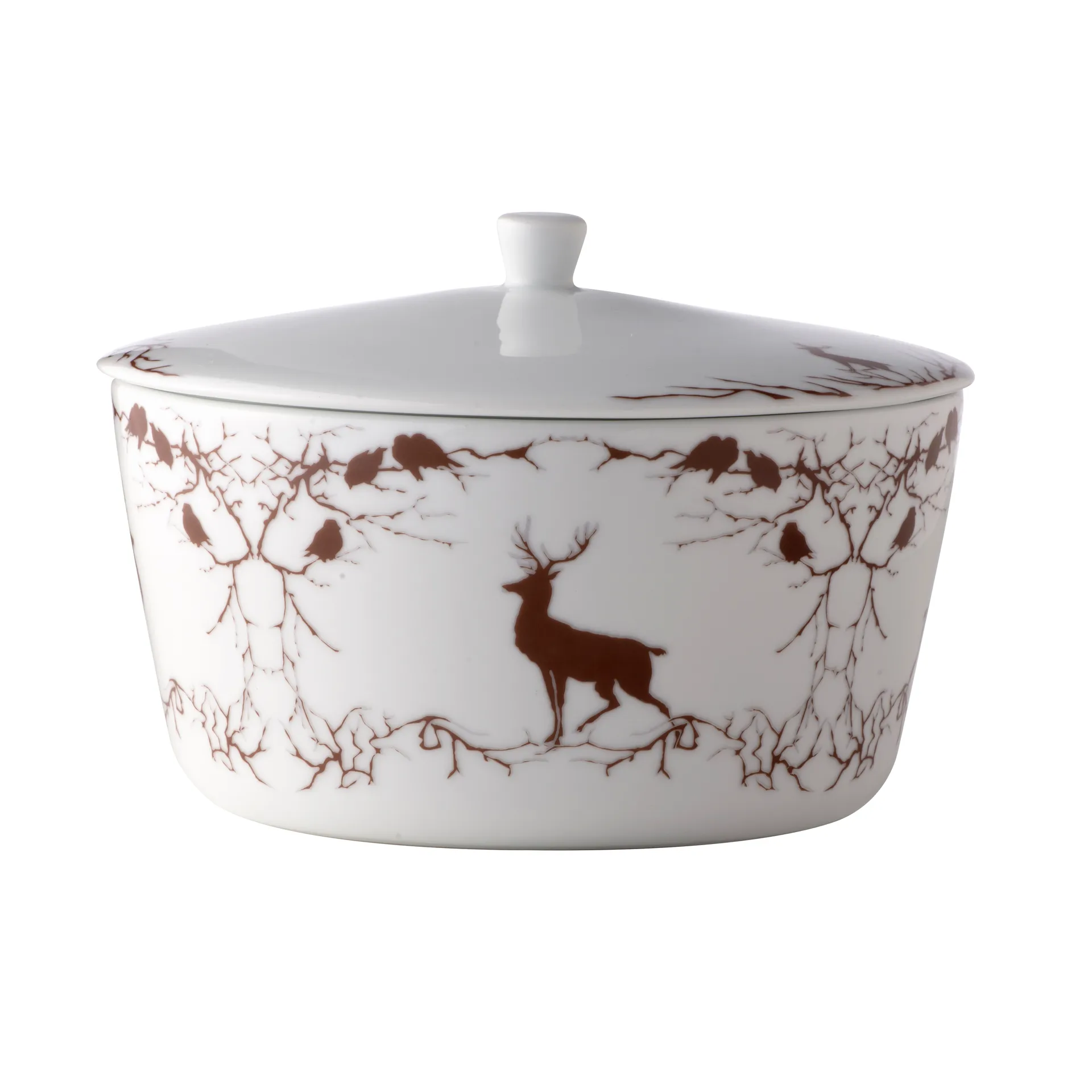 Alveskog serveringsterrin med lock, Vit-brun Wik & Walsøe