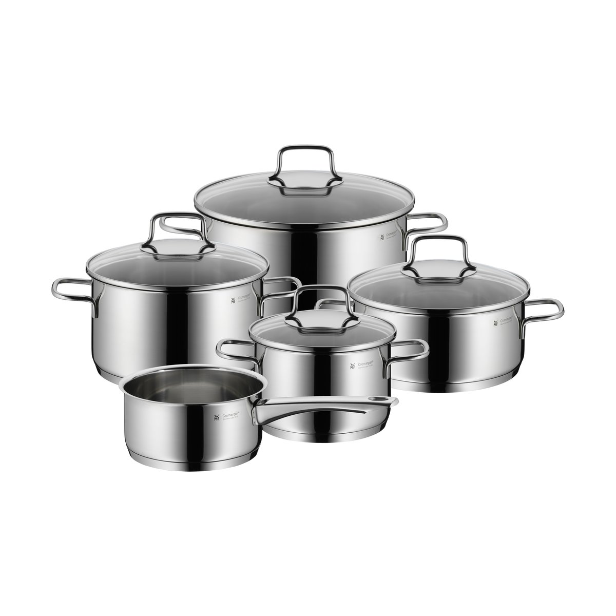 WMF Astoria grytset 5 delar Rostfritt stål | Skandinavisk Design | Grytset & Kastrullset | Silverfärgad
