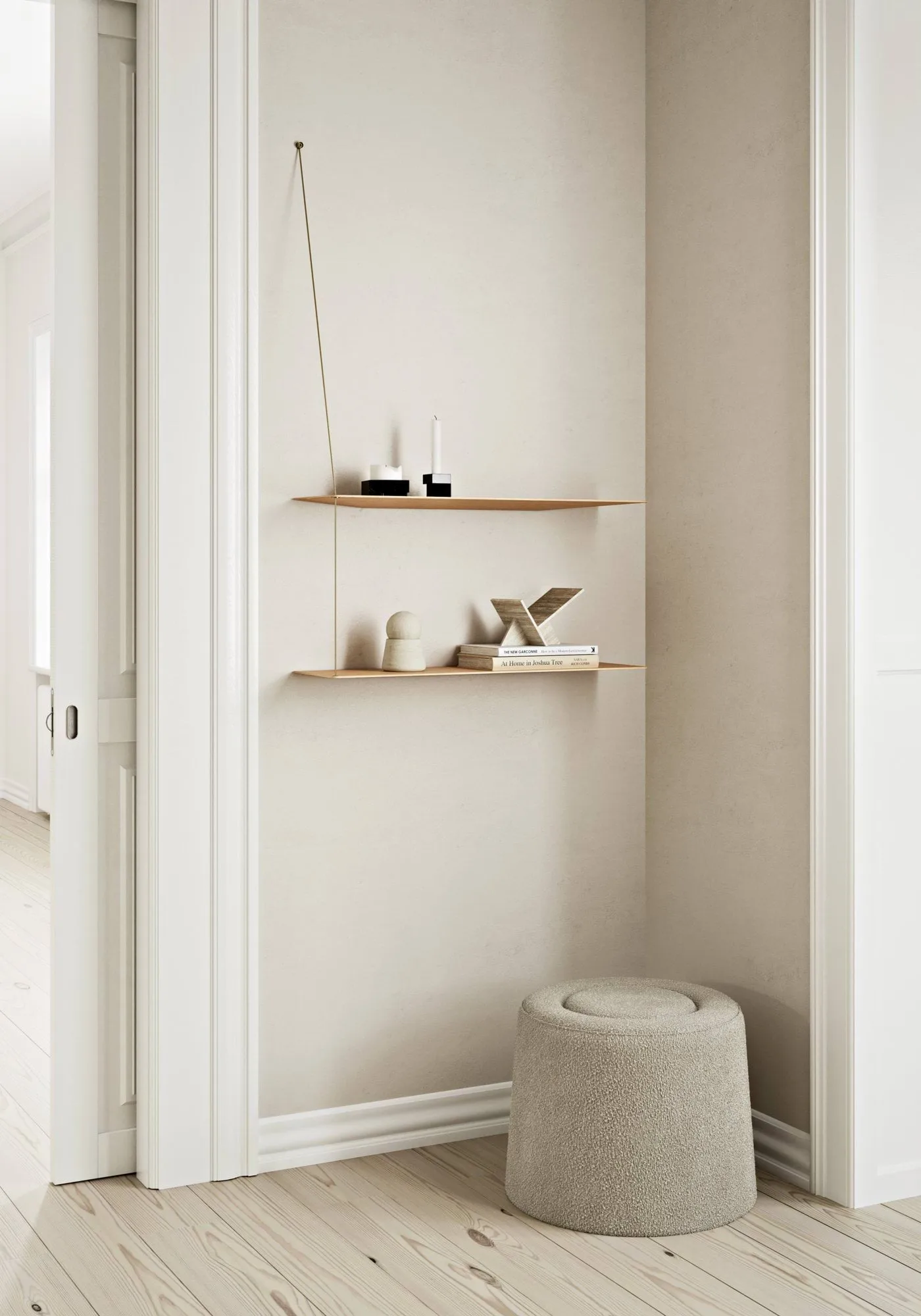 Stedge hylla, Vitpig ek-mässing, 60 cm, 2 hyllplan Woud
