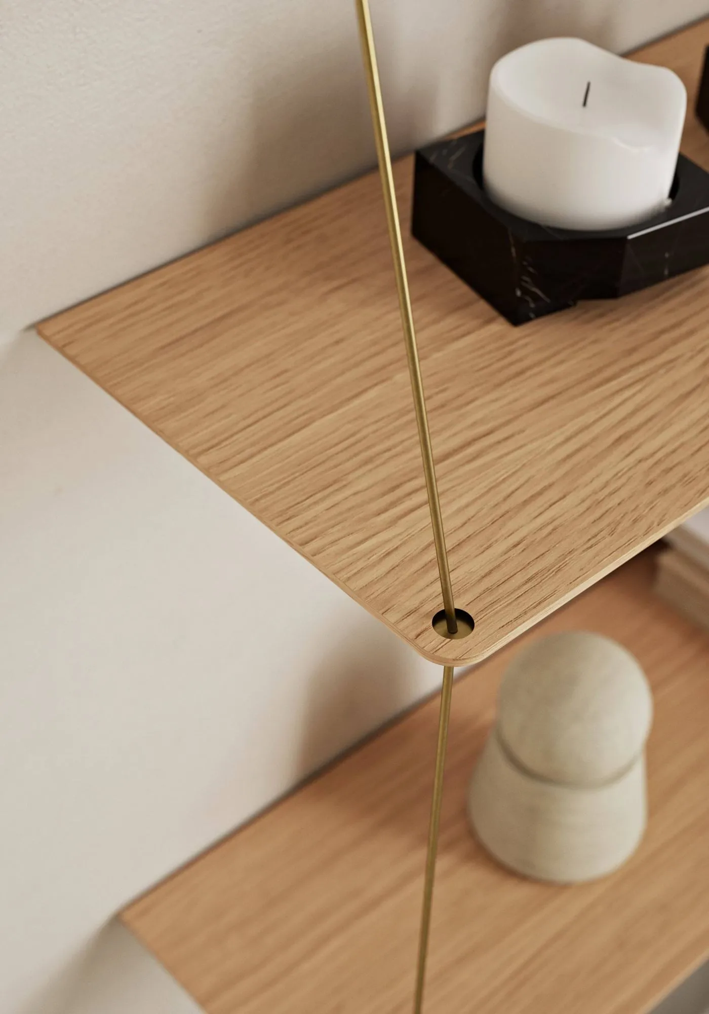 Stedge hylla, Vitpig. ek-mässing, 80 cm, 3 hyllplan Woud