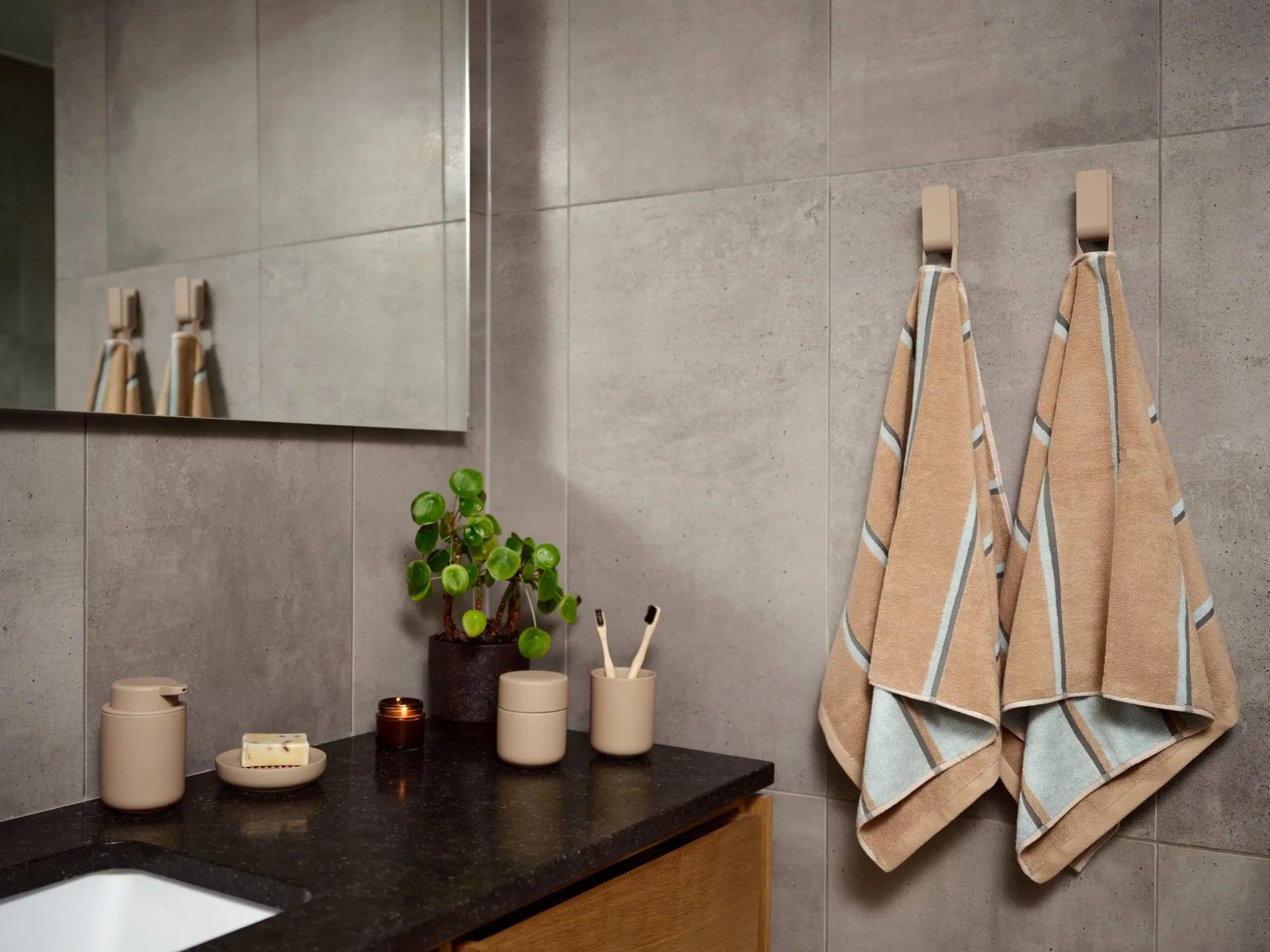 Sauna Handduk, Camel-ice blue-olive green, 50x100 cm Zone Denmark