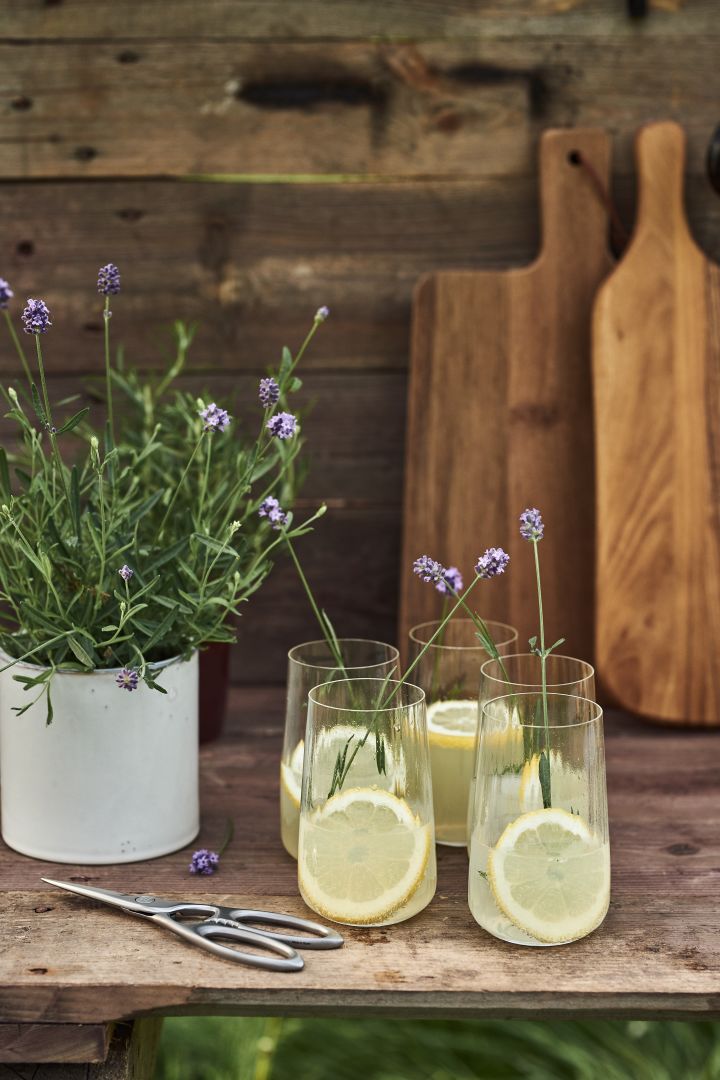 Enkla sommardrinkar att testa i sommar - en klassisk lemonad med tonic i glas från Georg Jensen.