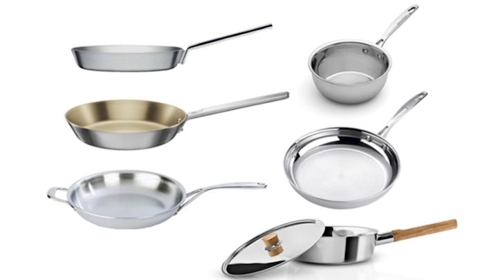Stekpannor i rostfritt stål från Scanpan, Iittala, Demeyere och Fiskars. 