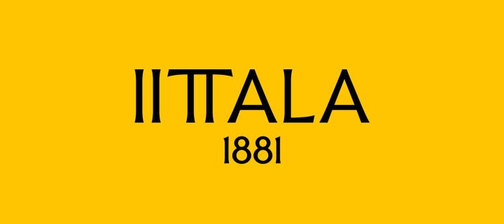 Iittalas nya logga med gul bakgrund och årtalet 1881 ihop med namnet. 