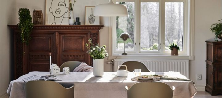 Matplats inspiration med en matplats i tre olika stilar: modern, retro och skandinavisk.