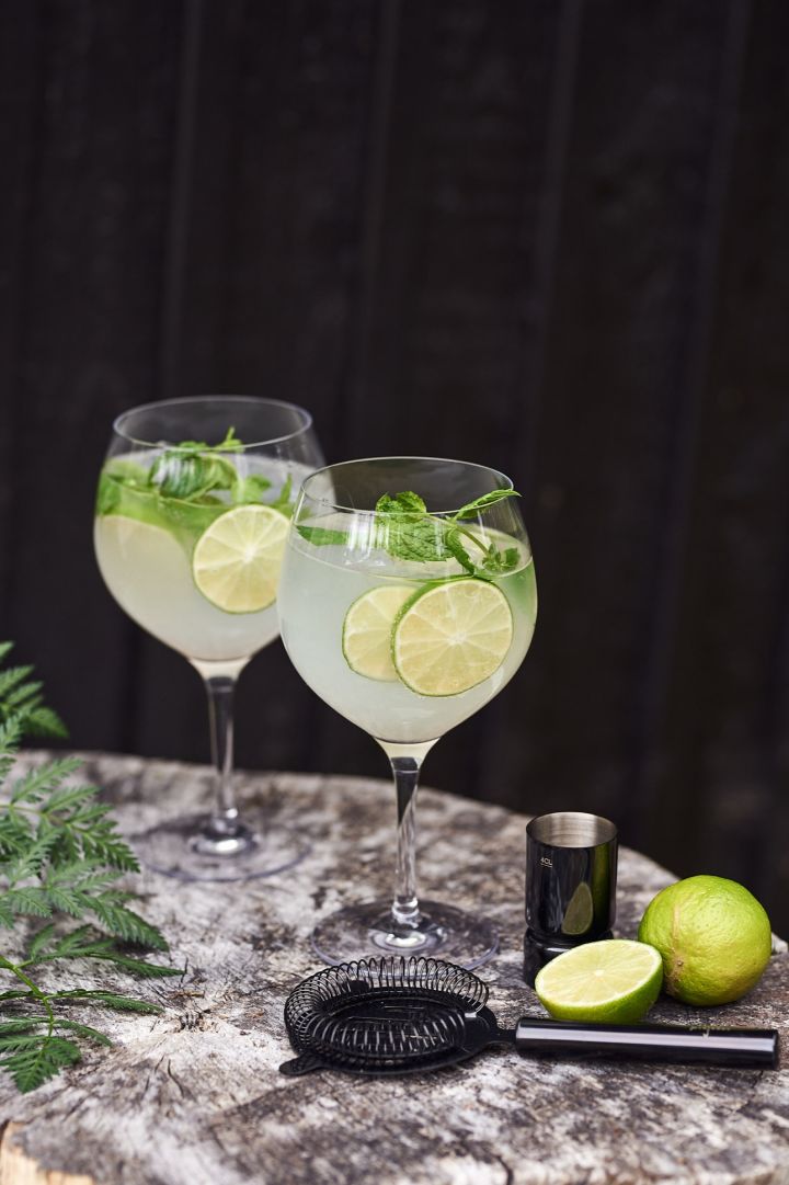 Ett festligt tips till kräftskivan är att bjuda gästerna på en Gin och Tonic serverat i fina Orrefors glas.