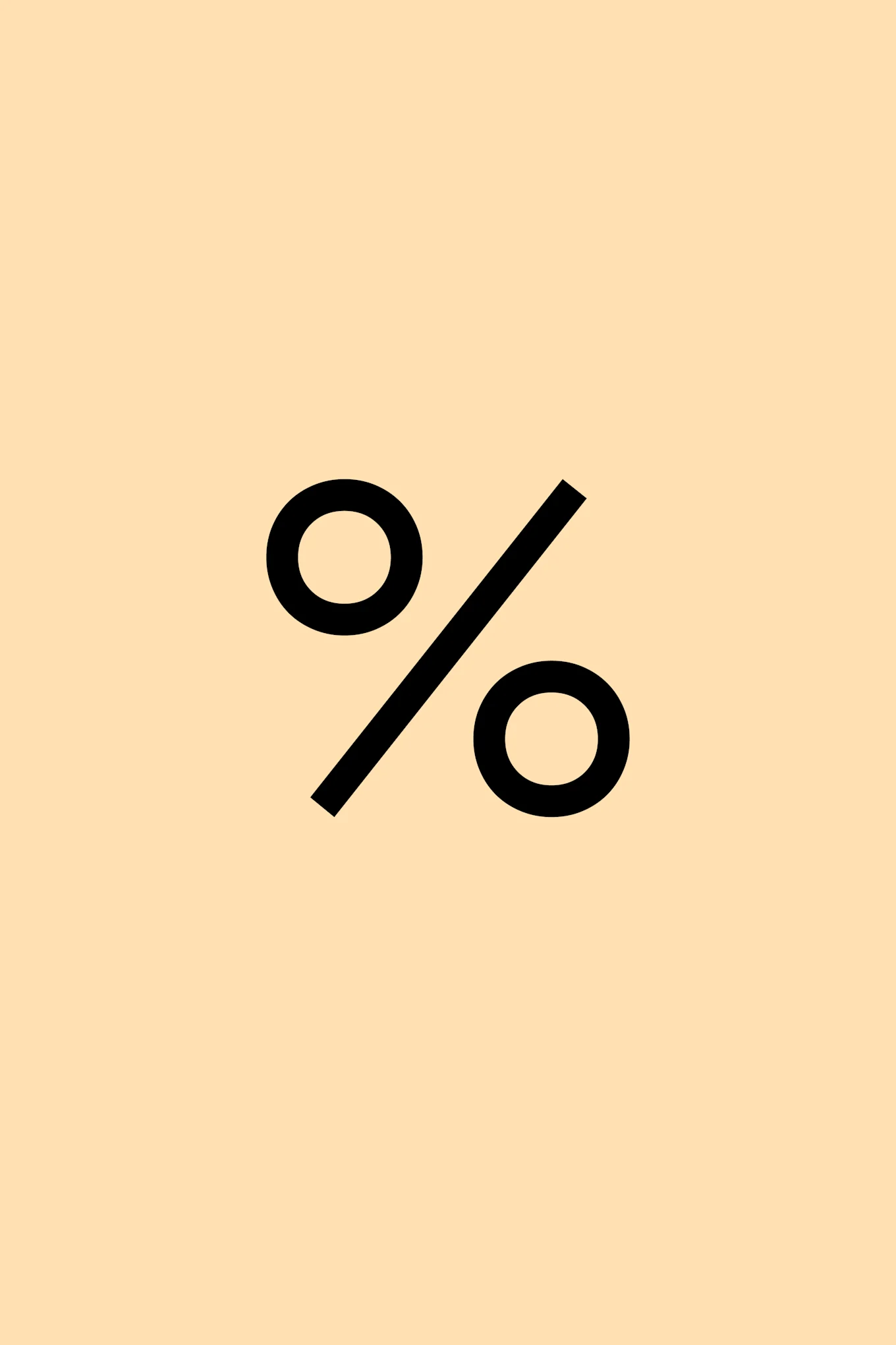 Svart procentsymbol på ljus persikofärgad bakgrund.