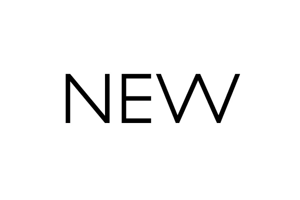 Ordet NEW i svart sans-serif typsnitt på en vit bakgrund.