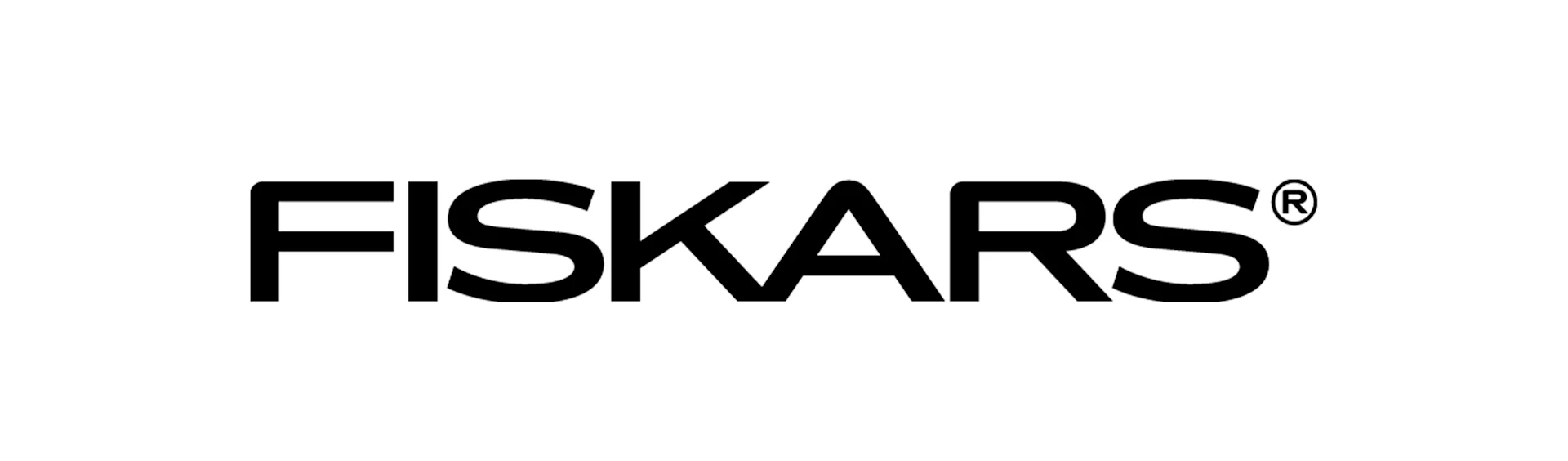 Fiskars logotyp, ett svart stiliserat ordmärke med en registrerad varumärkessymbol.